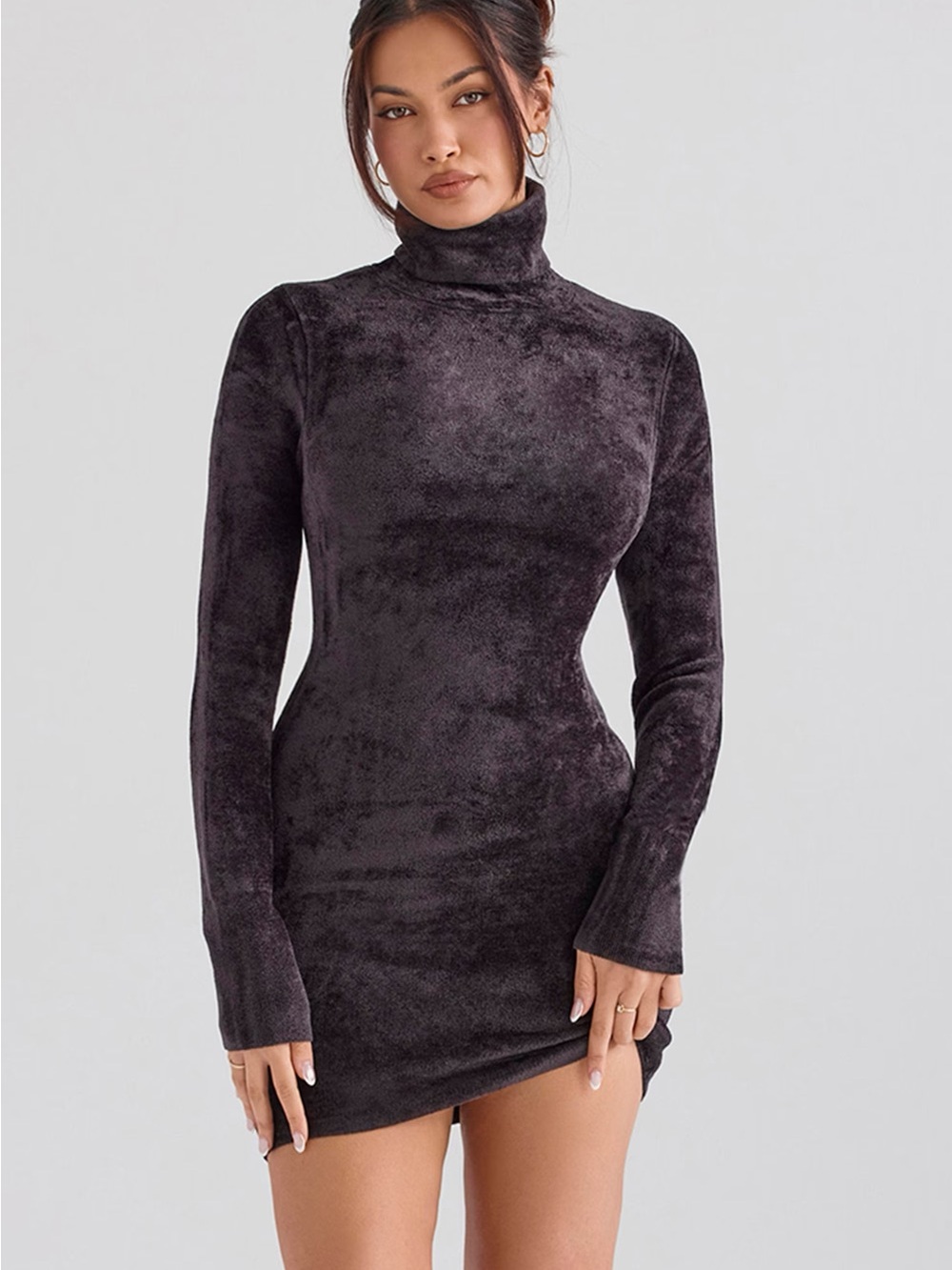 TAYA - Charcoal Chenille Mini Dress